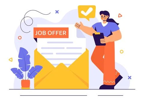 Job Offer Vector Illustration featuring a Businessman, Recruitment Process,.. Illustrazione stock