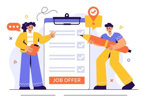 Job Offer Vector Illustration featuring a Businessman, Recruitment Process,.. Illustrazione stock