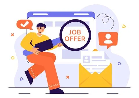 Job Offer Vector Illustration featuring a Businessman, Recruitment Process,.. Illustrazione stock