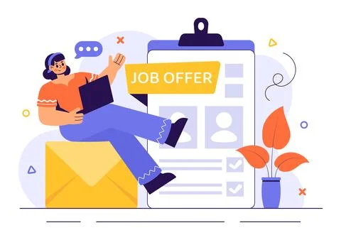 Job Offer Vector Illustration featuring a Businessman, Recruitment Process,.. Illustrazione stock
