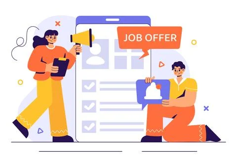Job Offer Vector Illustration featuring a Businessman, Recruitment Process,.. Stock Illustration