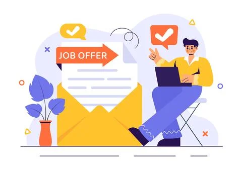 Job Offer Vector Illustration featuring a Businessman, Recruitment Process,.. Illustrazione stock