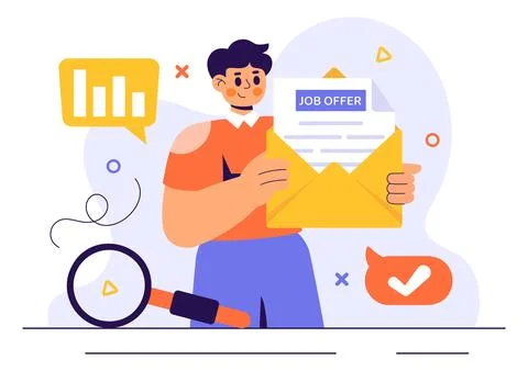 Job Offer Vector Illustration featuring a Businessman, Recruitment Process,.. Illustrazione stock