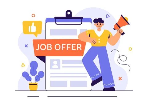 Job Offer Vector Illustration featuring a Businessman, Recruitment Process,.. Illustrazione stock