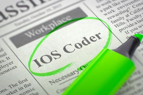 Job Opening IOS Coder. 3D Illustrazione stock