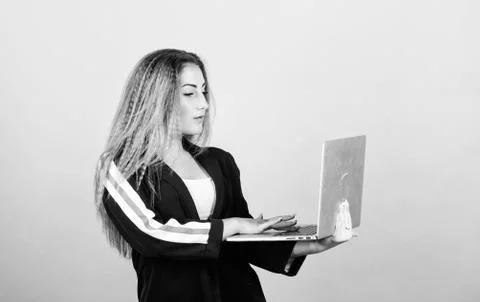Job openings for junior developer. Study programming. Blogging concept. Girl Stock Photos