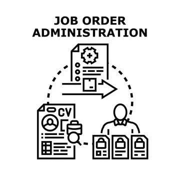 Job order administration management process business concept Stock Illustration