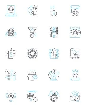 Job progression linear icons set. Advancement, Career, Development, Evolution Stock Illustration