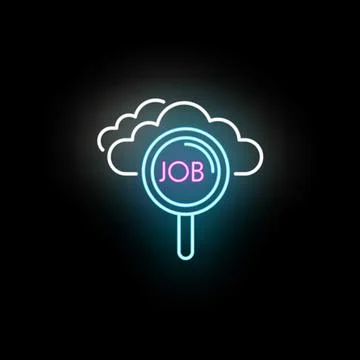 Job search cloud computing neon magnifying glass Stock Illustration