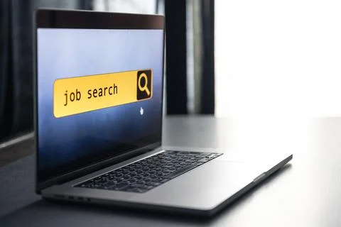 Job search in computer application, website page on laptop screen. Stock Photos