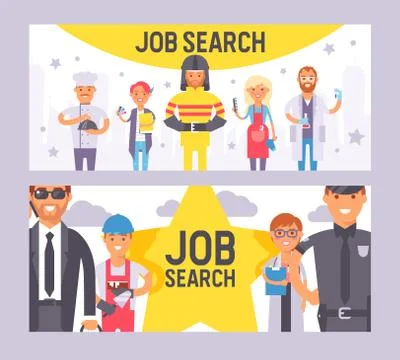 Job search set of banners vector illustration. People of different professions Stock Illustration