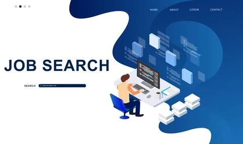 Job search website interface. Man using pc - flat illustration Stock Illustration