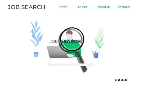 Job search website interface. Man using pc and magnifier - flat illustration Illustrazione stock