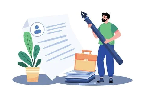 Job seekers complete the necessary paperwork and forms for employment. Stock Illustration
