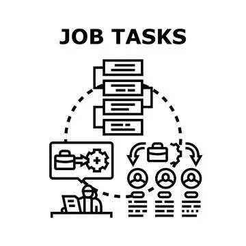 Job tasks managing process, work organization, and project delegation Stock Illustration