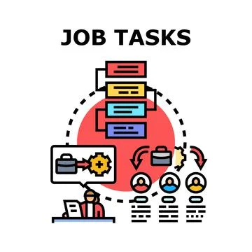 Job tasks managing process, work organization, and project delegation Stock Illustration