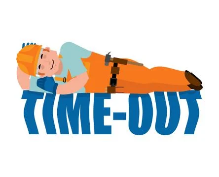 Job Time out. Builder sleeping isolated. Break in working time. Worker in pro Stock Illustration