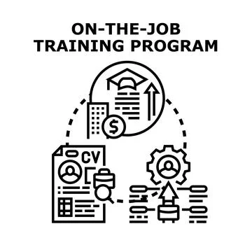 On the job training program developing employee skills Illustrazione stock