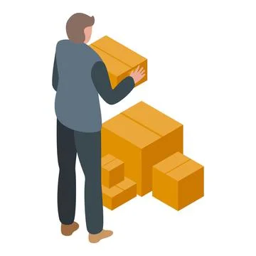 Jobless man take parcels icon, isometric style Illustrazione stock