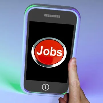 Jobs computer button on mobile shows work and careers Illustrazione stock