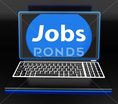 Jobs on laptop shows unemployment jobless or hiring online Stock Illustration