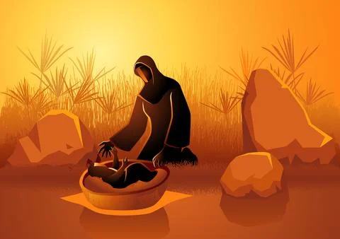 Jochebed put Moses in the Nile Stock Illustration