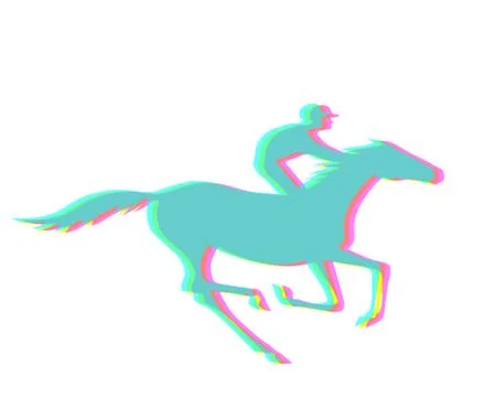 Jockey and horse with CMYK halftone effect. Stock Illustration