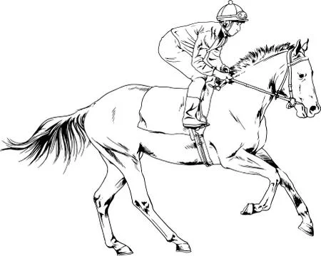 Jockey on a galloping horse painted with ink by hand Stock Illustration