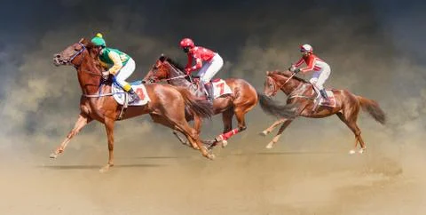 Jockey horse racing isolated on dust background Stock Photos