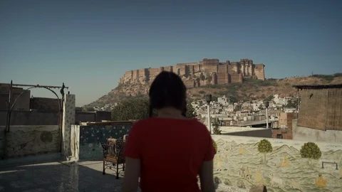 Jodhpur fort with model walking Video stock 111789945