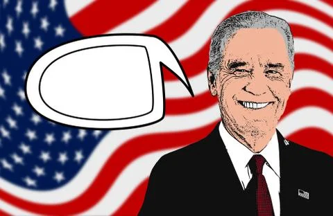 Joe Biden talking, with a blank comic book bubble for writing inside. Illustr Stock Illustration