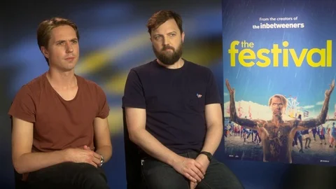 Joe Thomas and Iain Morris are interviewed for their movie 'The Festival' - 2018 Video stock 101209540