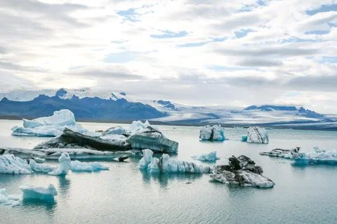 Joekulsar lagoon with icebergs  and eroding glacier in Iceland Stock Photos