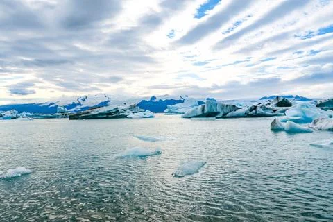 Joekulsar lagoon with icebergs  and eroding glacier in Iceland Stock Photos