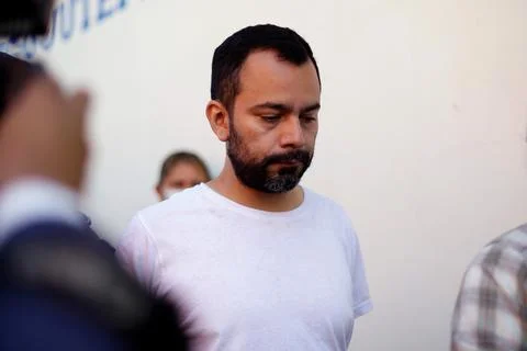 Joel Valle Leiva attends an initial hearing in Cojutepeque, El Salvador - 30 Jun 스톡 사진