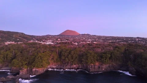 Jogasaki Coast Cliffs and Mt Omuro│Sunrise Aerial│Japan Stock Footage 329061409
