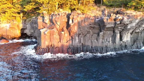 Jogasaki Coast, Pine Trees, Rocks│Drone footage of volcanic cliffs in Japan Stock Footage 329061925