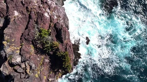 Jogasaki Coast Red Lava Cliff and Blue Ocean Aerial Stock Footage 329059937