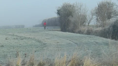 Jogger on A Freezing Winters Day Stock Footage 102176627