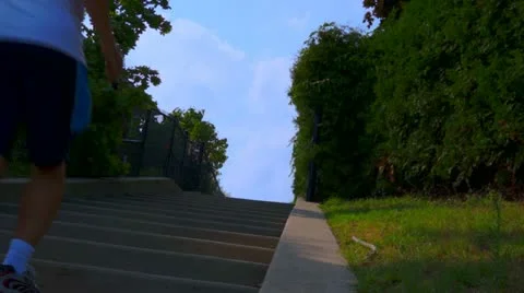 Jogger Running Up Stairs Stock Footage 11524837