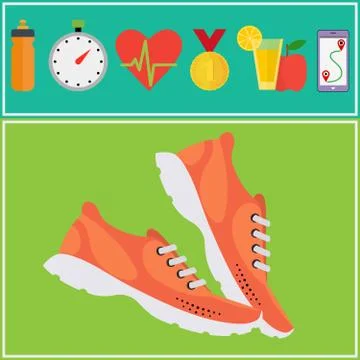 Jogging and running concept flat icons Stock Illustration