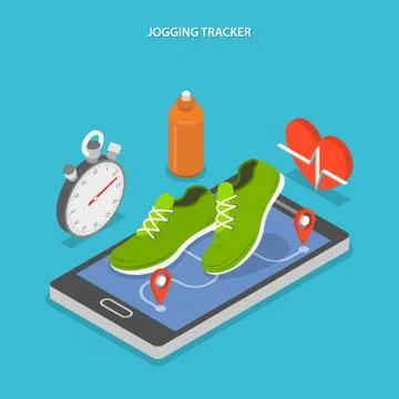 Jogging and running flat isometric concept. Stock Illustration