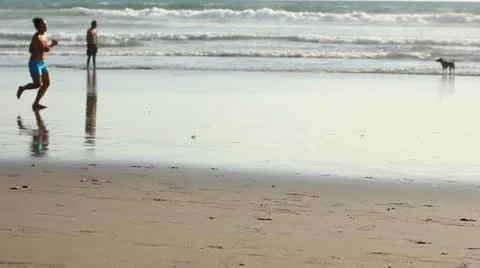 Jogging on the beach Stock Footage 22113691