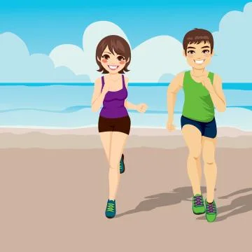 Jogging Couple Running On Beach Ilustração Stock