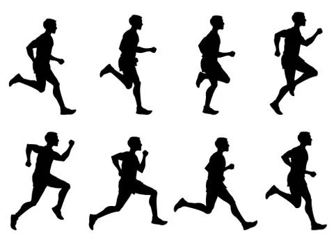 Jogging man, running athlete, runner vector silhouettes set イラスト素材