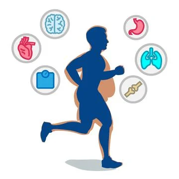 Jogging man, running infographic elements, loss weight cardio training Stock Illustration