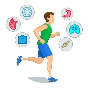 Jogging man, running infographic elements, loss weight cardio training. イラスト素材