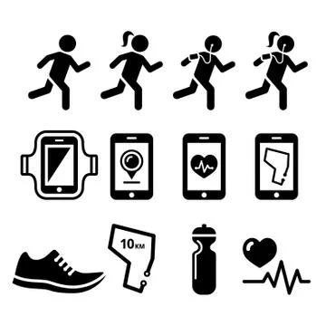 Jogging, people running, jogging apps icons set Stock Illustration