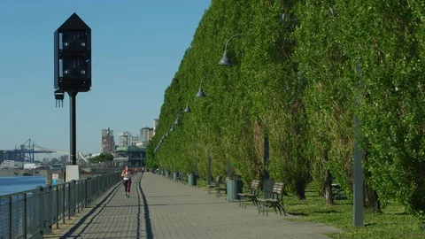Jogging on the riverside Stock Footage 99912786