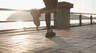 Jogging At Sunset On The Waterfront. The Girl Running The Seashore. Stock Footage